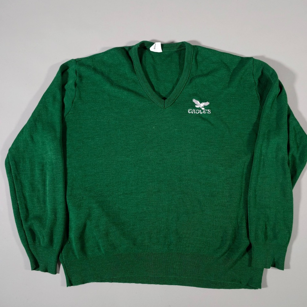 Garan Philadelphia Eagles Sweater Mens XL Green‎ Vintage NFL V-Neck Acrylic USA